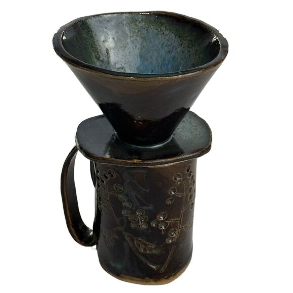 pottery coffee pour over set Artist Signed Handmade Studio Art - Picture 9 of 16